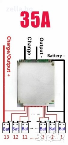 BMS модул за зареждане на батерията 18650 13S 48V 35A за електрически скутер за велосипед, снимка 9 - Друга електроника - 35263197