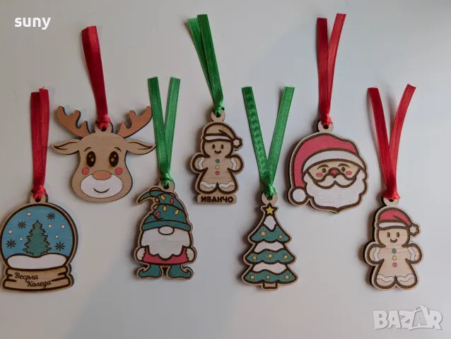 Коледни персонализирани дървени играчки за елха, снимка 4 - Други - 48136859