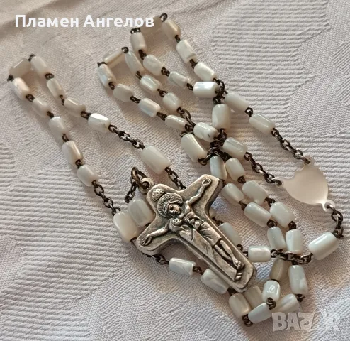 Автентична, антикварна италианска броеница /розарий. Кулуе-седеф-1920-1940г.