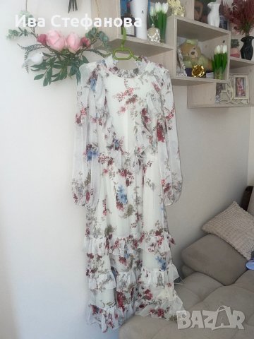 разкошна  нова дълга елегантна рокля  волани къдри Reaerved флорален нежен принт цветя, снимка 6 - Рокли - 42157211