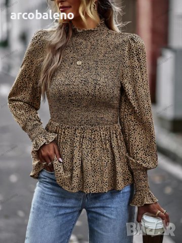 Дамска блуза с дълги ръкави с висока яка и плисирани краища, 2цвята, снимка 7 - Блузи с дълъг ръкав и пуловери - 39367566