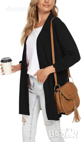 MINTLIMIT Дамско сако с дълъг ревер, вталено, с дълъг ръкав, с едно копче, черно, снимка 2 - Сака - 50035016