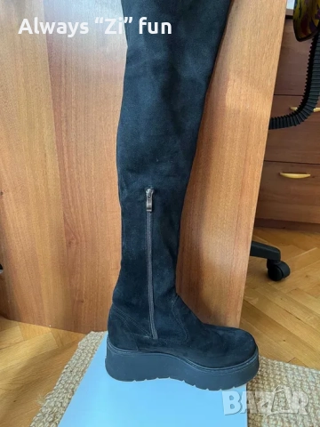 Дамски чизми над коляното Oleksy платформа, велур+текстил, снимка 3 - Дамски ботуши - 52375053