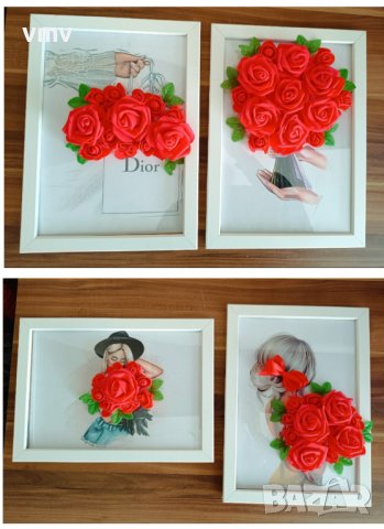 Рамки декорирани с цветя подходящи за 8ми март рожден ден или друг повод , снимка 1 - Други - 44380611
