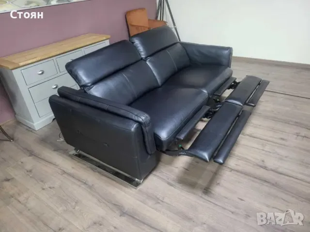 ПРОМОЦИЯ!!! Черен кожен диван тройка с ел. релакс механизъм "Sandro", снимка 4 - Дивани и мека мебел - 47869929