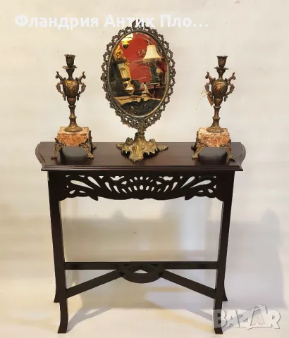 Настолно огледало с ажурна бронзова рамка №2, снимка 5 - Огледала - 49621548