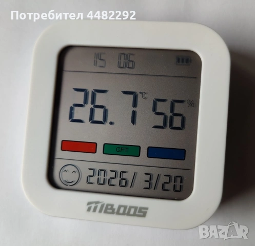 Електронен цифров термометър и хигрометър с календар и часовник