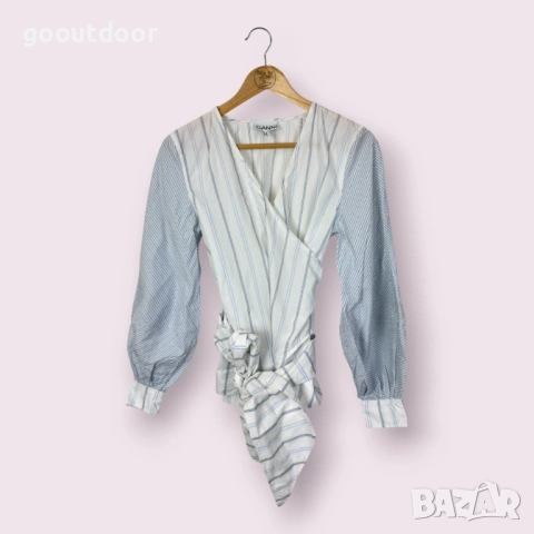 Ganni Striped обвиваща памучна риза (38)