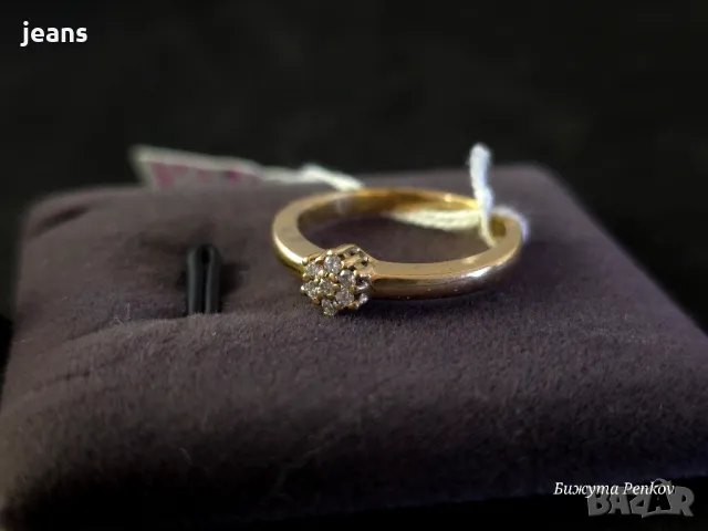 Златен пръстен 18к диаманти 0.08кт. р-р 17.7мм, снимка 9 - Пръстени - 48765791