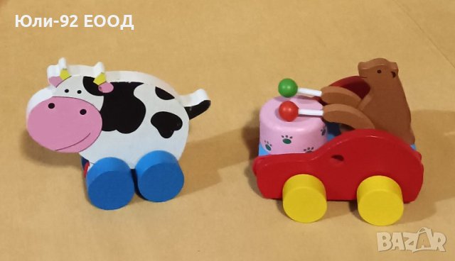 Дървени играчки на колелца с въженце за дърпане, снимка 2 - Играчки за стая - 44405346