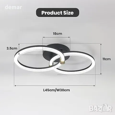 EIDISUNY черен LED плафон с два ринга и дистанционно, снимка 2 - Други стоки за дома - 56330077