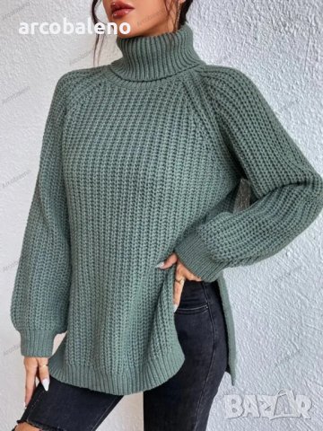 Дамски ежедневен широк пуловер с висока яка и цепка, 5цвята, снимка 15 - Блузи с дълъг ръкав и пуловери - 42911716