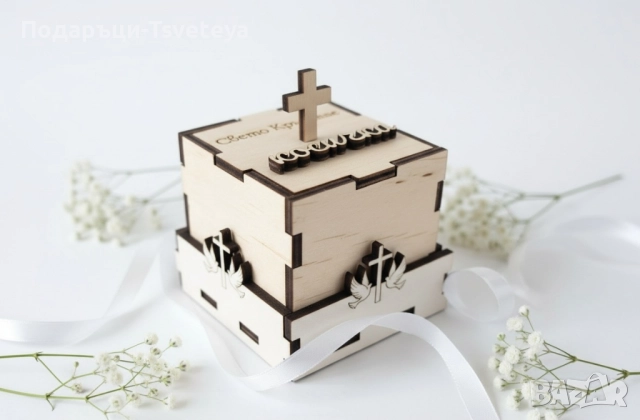 Дървена кутия за кръстче и косичка, снимка 3 - Декорация за дома - 52080833