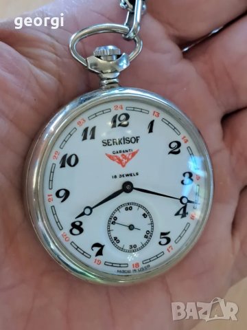 руски джобен часовник Serkisof 18 jewels с кюстек, снимка 9 - Мъжки - 49854080