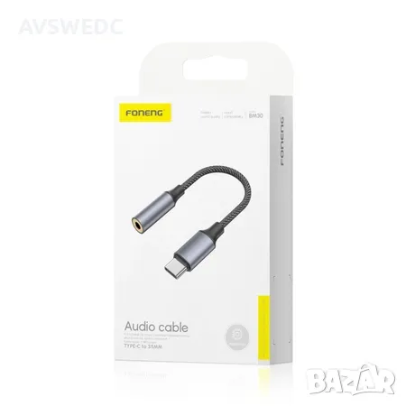Адаптер USB-C-JACK 3.5мм FONENG 14 см черен, снимка 2 - Кабели и адаптери - 48472941