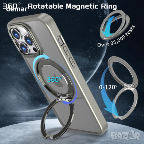S. Dawezo 360° магнитна стойка с пръстен за калъф за iPhone 13 , съвместим с Magsafe, титаниево сиво, снимка 2 - Калъфи, кейсове - 44804296