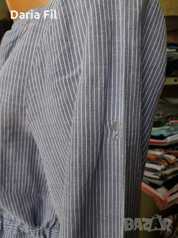 НАМАЛЕНИЕ! СТРАХОТНА памучна риза в ситно синьо-бяло райе с коланче под бюста, снимка 6 - Ризи - 29980872