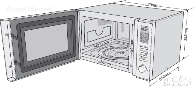 Микровълнова фурна Hanseatic 3-в-1, 30L, грил 1100W, конвекция 2500W, 10 програми, снимка 3 - Микровълнови - 53910255