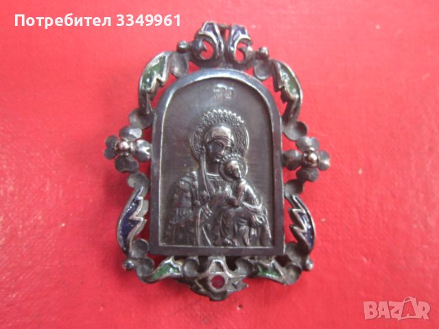 Сребърна руска икона панагия сребро 84 емайл Царска Русия