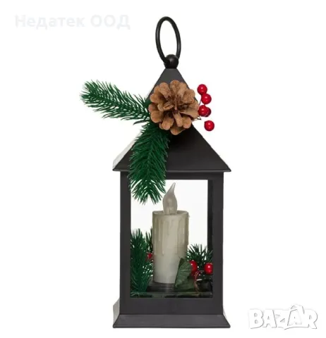 Коледен, Декоративен, LED фенер, Черен, 11x11x23см