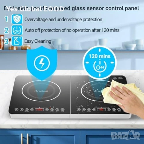 Двоен индукционен котлон Aobosi 3500W с таймер, снимка 4 - Котлони - 54036821