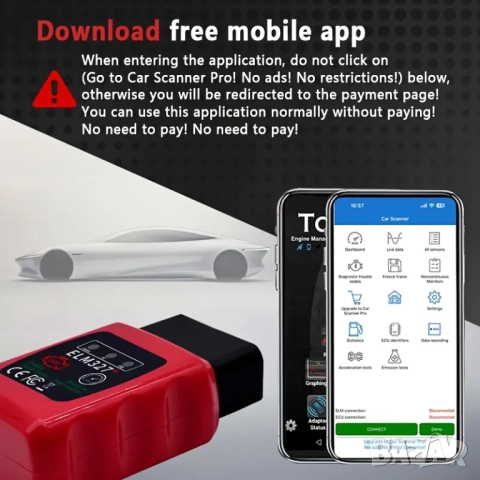 OBDII EOBD диагностичен скенер ELM327 V1.5 с Bluetooth 5.4 за IOS/Android/PC , снимка 2 - Аксесоари и консумативи - 52313752