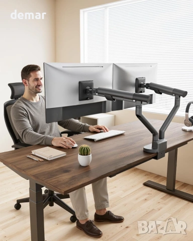 monTEK стойка за два монитора 17–35", регулируема до 11 кг, с USB хъб, снимка 7 - Стойки, 3D очила, аксесоари - 54014511