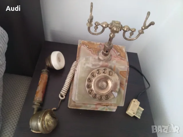 Старинен ретро винтидж домашен телефон изработен от ценни естествени натвриали:бронз и мрамор, оникс, снимка 6 - Други - 48355860