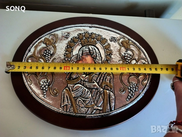 Страхотна Посребрена Икона На Божията Майка Със Младенеца, снимка 9 - Икони - 52251082