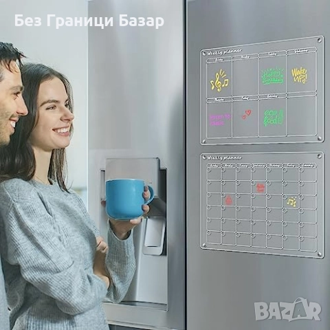 Нов Комплект акрилен календар борд за хладилник с маркери и държач, снимка 6 - Други - 52380746