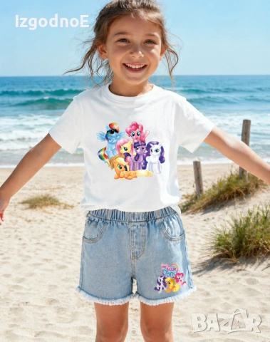 5/6г My little pony страхотно лятно комплектче блузка с къси дънкови гащи Ново!