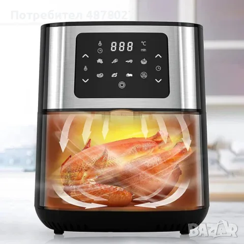 Фритюрник AirFry er Voltz OV51980M, 1400W, 5.5л., Горещ въздух, Таймер, до 200°C, Сив, 2 ГОДИНИ ГАРА, снимка 5 - Фритюрници - 55753561