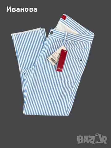 S.Oliver памучен панталон бял/бяло син/синьо, снимка 6 - Панталони - 50594492