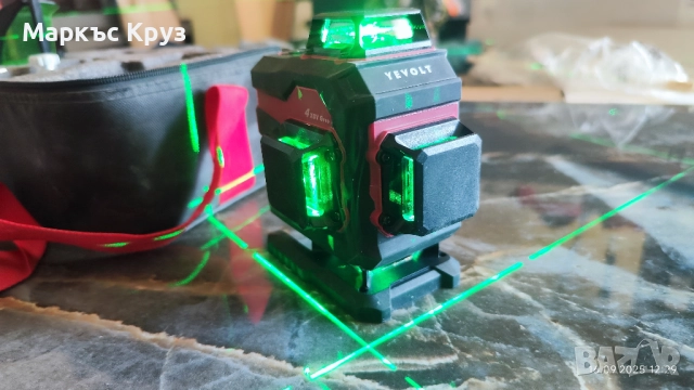 Зелен Лазерен нивелир 360° 4D батерия 5.2 Ah, снимка 6 - Измервателни инструменти - 51731711