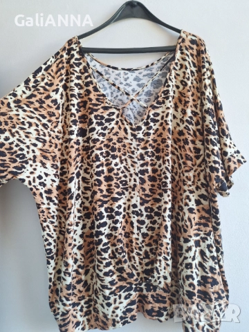 СТРАХОТНА ЛЕОПАРДОВА ТУНИКА 4XL-6XL, снимка 2 - Туники - 51637536