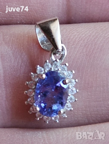 СРЕБЪРНА ВИСУЛКА С ТАНЗАНИТ (ТАНЗАНИЯ), снимка 2 - Колиета, медальони, синджири - 54356769