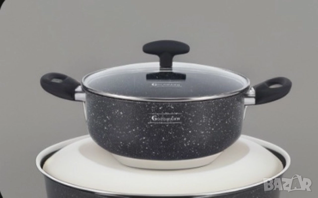 Тенджера Goldmann, Алуминий, Мрам. покр., Черен, снимка 2 - Други - 51947567