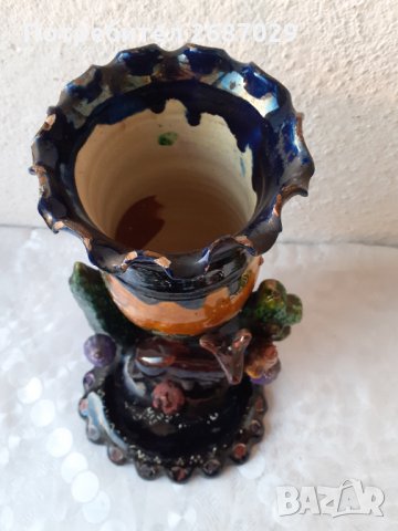 Голяма стара красива керамична ваза бонбониера със сърна, снимка 6 - Статуетки - 34871280