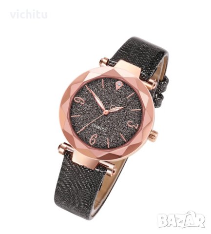 Нов графитно тъмен брокатен дамски часовник. Стил и блясък.
