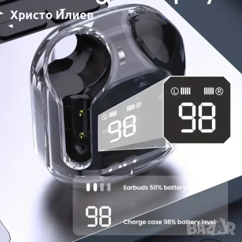 Безжични Bluetooth слушалки с кутия за зареждане LED дисплей вграден микрофон 4 цвята, снимка 3 - Безжични слушалки - 51577626