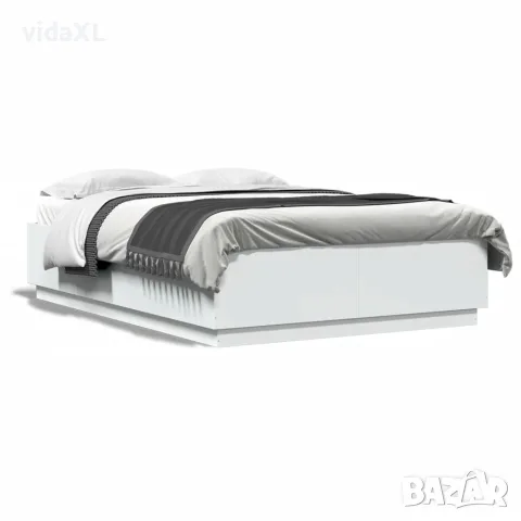 vidaXL Рамка за легло с LED осветление бяла 150x200 см инженерно дърво, снимка 5 - Спални и легла - 56146771