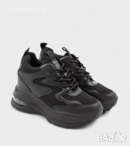 Дамски маратонки с висока подметка и връзки 