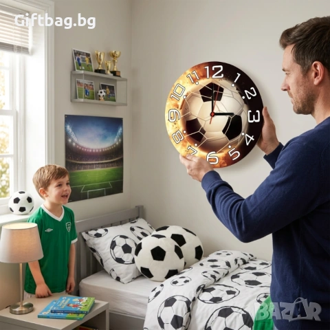Стенен часовник „Футболна топка“, снимка 2 - Стенни часовници - 54059345