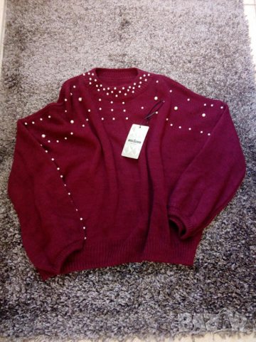 Пуловер с перли в бордо, снимка 4 - Блузи с дълъг ръкав и пуловери - 26613222
