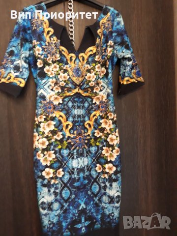 Много официална рокля скъпа маркова SECRET SANTA R стегната материя , ефектен принтс магнолии и диам, снимка 8 - Рокли - 37417791