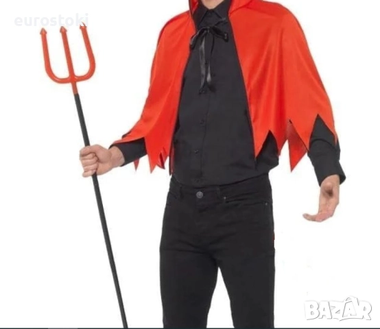 Комплект костюм за Хелоуин Дявол, червен назъбен плащ, рога, червен триъгълен зъбец, косплей костюм, снимка 2 - Костюми - 52136259