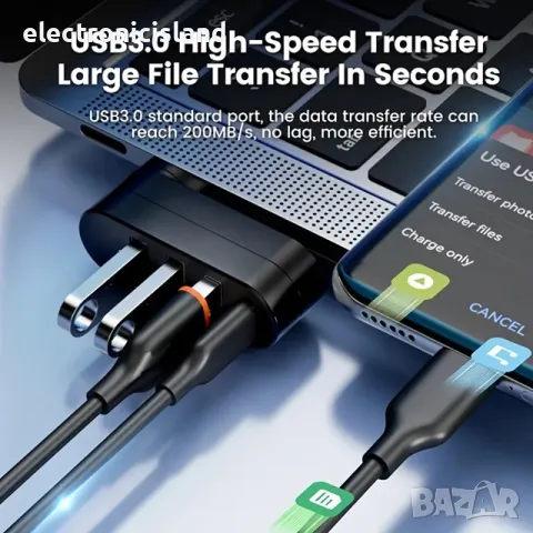 4 портов USB хъб 1 х USB 3.0 + 2x USB 2.0. + Type-C и завъртащо рамо, снимка 6 - USB Flash памети - 49604544