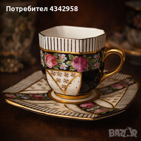 Рядка винтидж порцеланова чаша с чинийка – Art Deco, Германия (1920–1930 г.)  