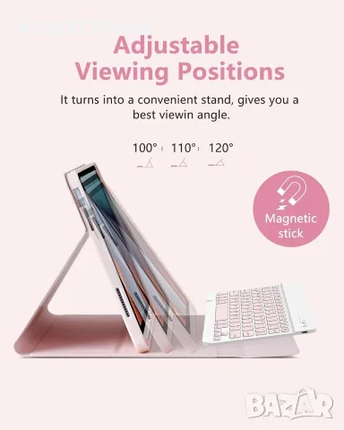 Калъф с безжична клавиатура за iPad Air 11" и iPad Air 10.9" – 7-цветна RGB подсветка, розов, снимка 3 - Калъфи, кейсове - 55817038