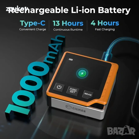 Цифрова лазерна ролетка CIGMAN, 80M лазерно измервателно устройство с LCD подсветка, снимка 7 - Други инструменти - 53355829